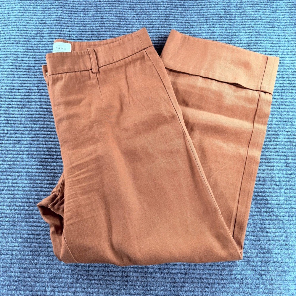 Sezane Trousers Womens 38 Rust Brown Wide Leg Cropped Cuffed Pants
